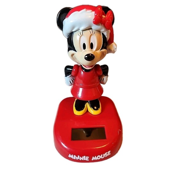 Disney Other - Vintage Style Disney Minnie Mouse in Santa Hat Bobble Head‎ Dancer Solar Powered